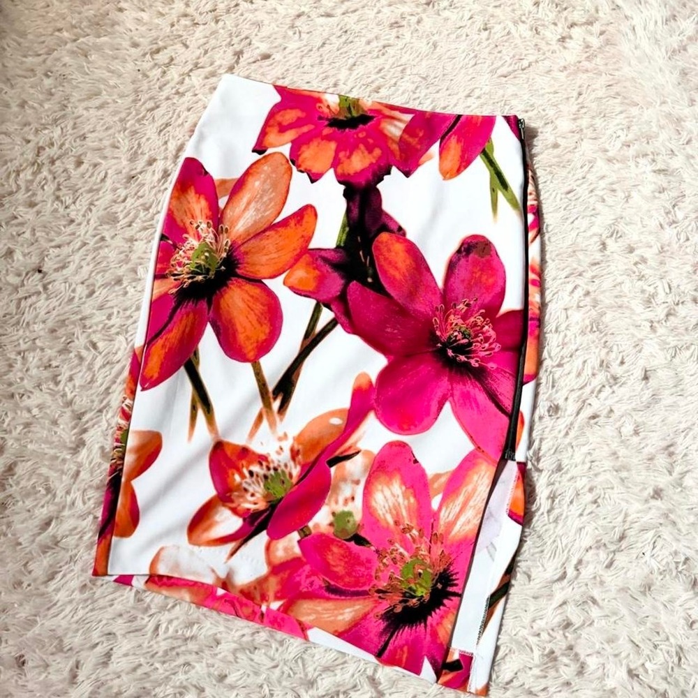 Bold Floral Loud Statement Tropical Botanical Bodycon Skirt Womens 10P Travel